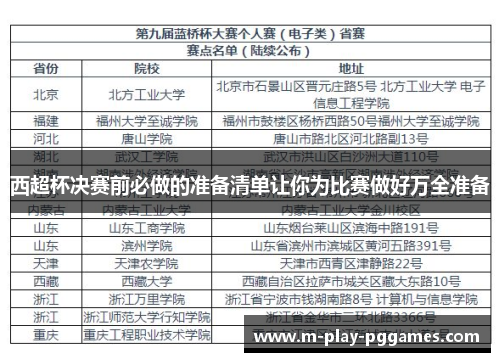西超杯决赛前必做的准备清单让你为比赛做好万全准备